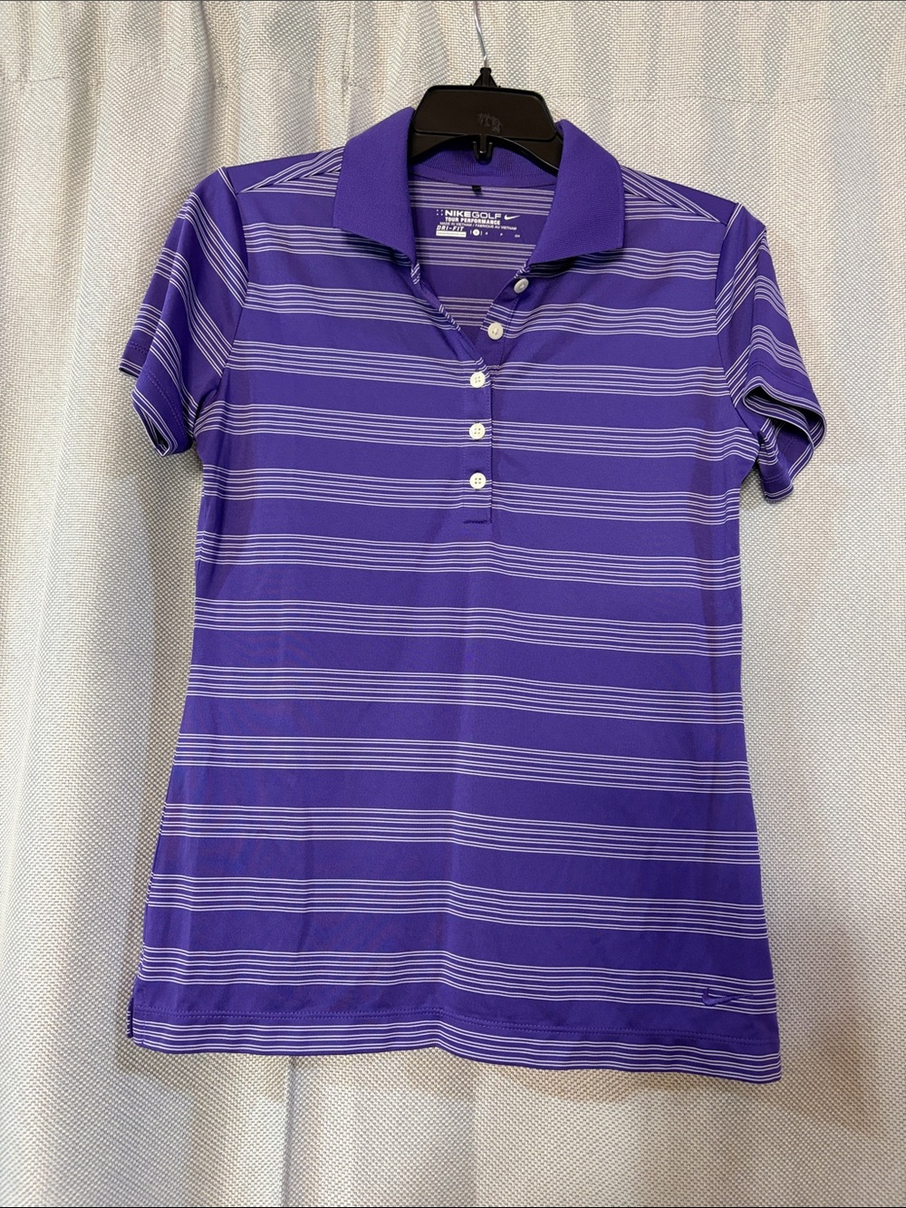 Nike Purple Striped Button-Down Golf Polo